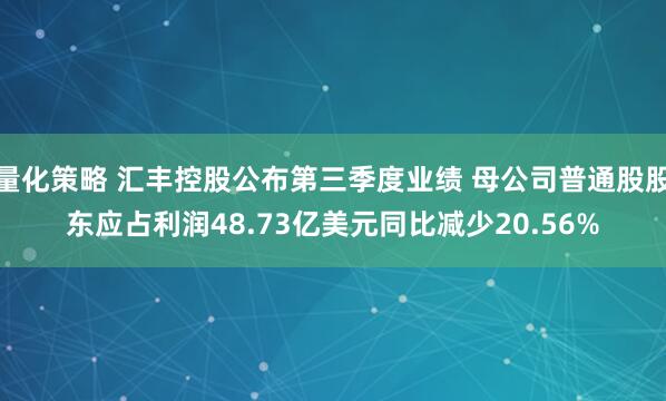 量化策略 汇丰控股公布第三季度业绩 母公司普通股股东应占利润48.73亿美元同比减少20.56%